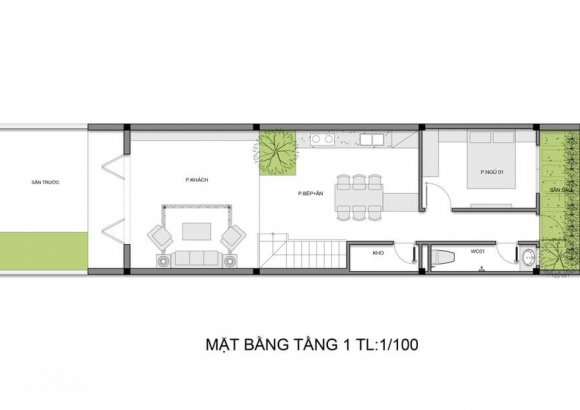 Nhà phố Hiện đại 5m × 18m Trệt + 2 lầu